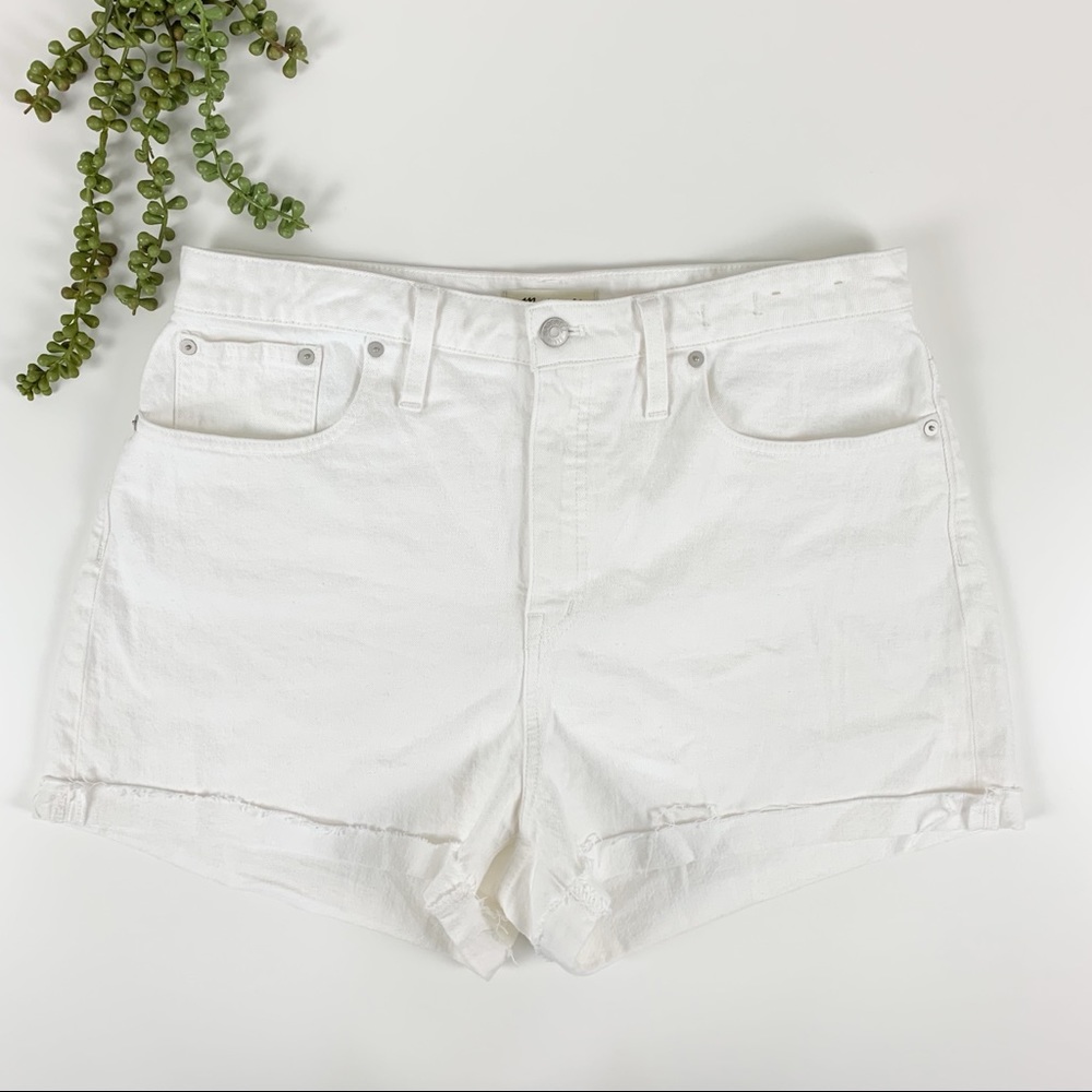 Madewell Curvy High Rise White Denim Shorts Sz 32